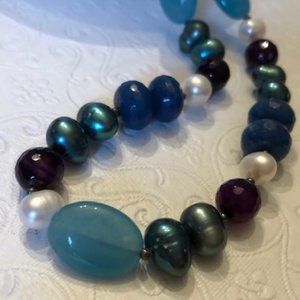 Genuine Gemstone Pearl Choker Necklace NWT 16"